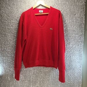 Vintage IZOD Lacoste Pullover Sweater Men L Red V-neck Orlon Acrylic Made In USA